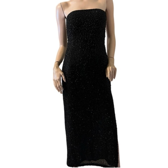 Vintage black strapless silk beaded gown size medium - Picture 16 of 16